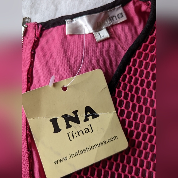 NWT INA Fashion Raver Festival Fishnet Cutout Dress Hot Pink Barbie - Picture 2 of 5